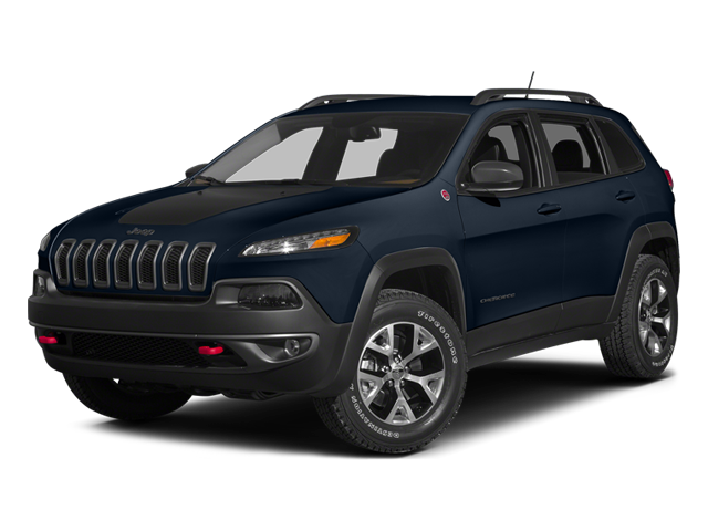 2014 Jeep Cherokee Trailhawk in True Blue Pearlcoat — front three-quarter view