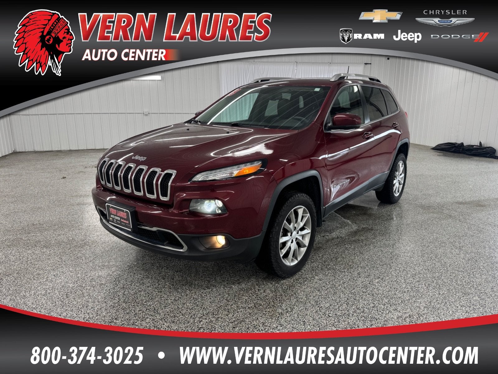 2018 Jeep Cherokee Limited in Velvet Red Pearlcoat — front three-quarter view