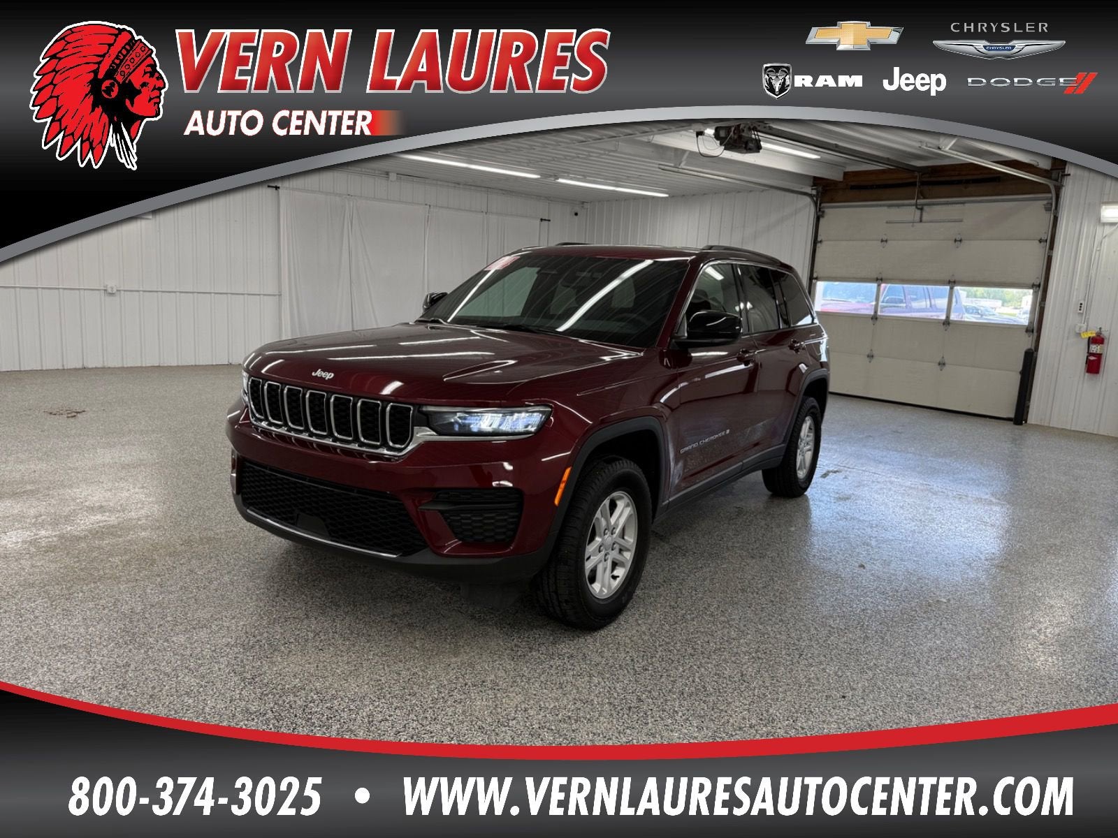 2024 Jeep Grand Cherokee Laredo in Velvet Red Pearlcoat — front three-quarter view